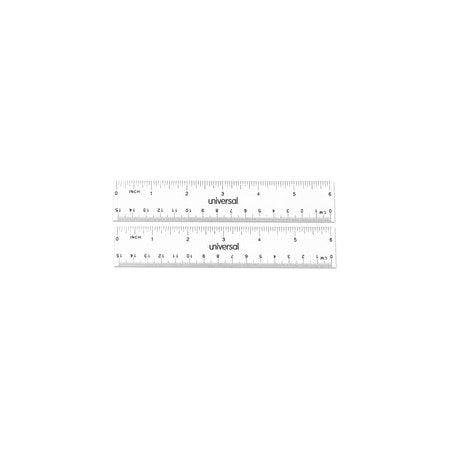 Universal Clear Plastic Ruler, Standard/Metric, 6", 2PK UNV59025