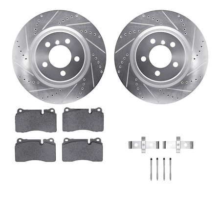 Dynamic Friction Co DFC Rotors-Drilled & Slotted-Silver w/ EURO 5000 Ceramic Brake Pads Incl Hdw 7612-11012