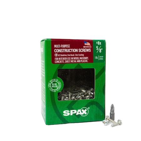 Spax #8 x 5/8 in Interior Wood Metal Screws Cabinet Pan Head Phillips Square Unidrive, 320PK 4111010400164