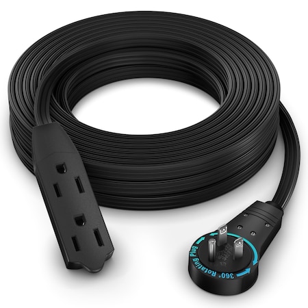 Maximm 50ft 16AWG 3-Outlet 360 degrees Flat Plug Extension Cord, 3-Prong UL, Black ADW-360-3350-B