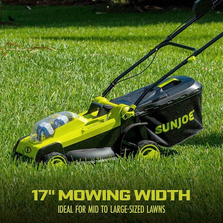 Sun Joe 48V iON 17 In Cordless Mulching Lawn Mower w/Grass Catcher, Batteries & Chrgr 24V-X2-17LM