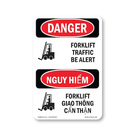 Signmission Safety Sign, OSHA Danger, 18" Height, Rigid Plastic, Forklift Traffic Bilingual OS-DS-P-1218-VV-1265