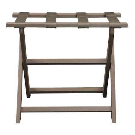 Homeroots Earth Friendly Taupe Folding Luggage Rack With Dark Tan Straps 383087