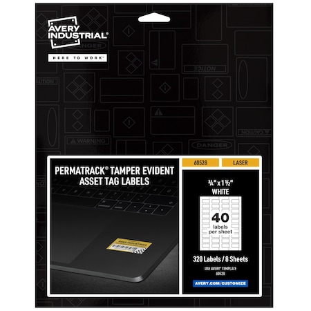 Avery Tamper-Evident Asset Tag Labels, 3, PK320 60528