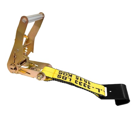 Tie 4 Safe 2'' x 12'' Fixed End w/ Ratchet and Flat Hook. WLL: 3,333 LBS Yellow RT04CK-501S-MH11-Y-C-1