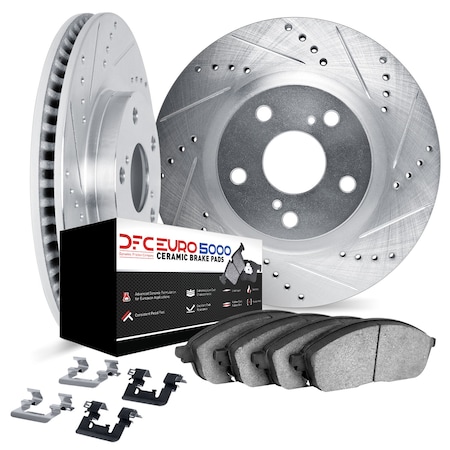 Dynamic Friction Co DFC Rotors-Drilled & Slotted-Silver w/ EURO 5000 Ceramic Brake Pads Incl Hdw 7612-31102