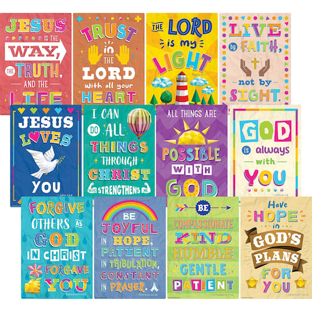 Teacher Created Resources Bible Verses Small Poster Pack, 12-Piece Set 7072