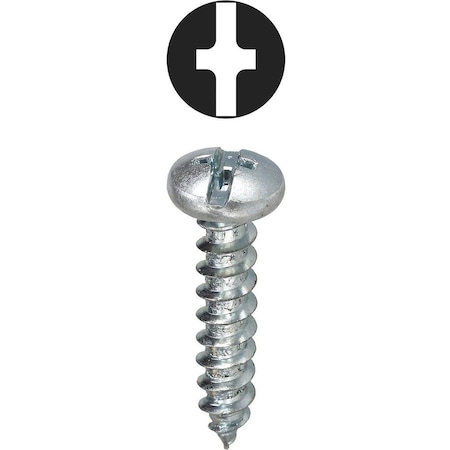 Dottie Sheet Metal Screw, #6 x 1/2 in, Zinc Plated Steel Pan Head Combination Phillips/Slotted Drive 2WS612