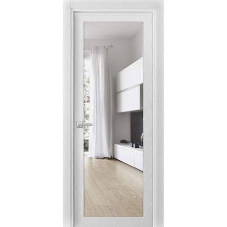 Sartodoors Solid French Door Clear Glass, Lucia 2166 White Silk, Single Regular Panel Frame Trims Handle, Ba LUCIA2166ID-WS-3084