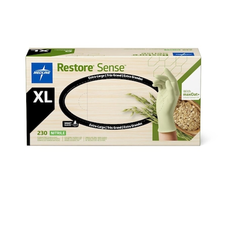 Medline Restore Sense Green Powder-Free Nitrile Exam Gloves with maxOat+, Size XL, 230PK OAT4587H
