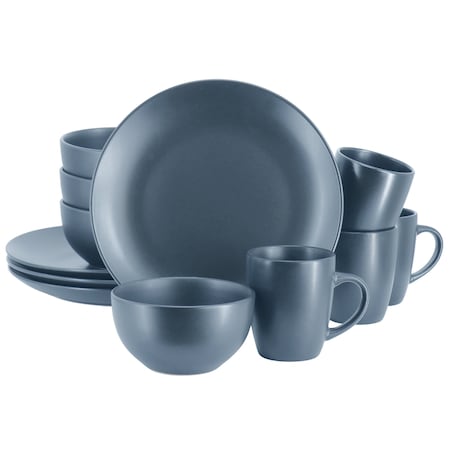 Gibson Home Everyday Plus 12 Piece Round Stoneware Dinnerware Set in Blue 142564.12