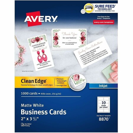 Avery Two-Side Printable Inkjet Business Card, 2" x 3-1/2", Matte, White, 1000 Cards/Pack 8870