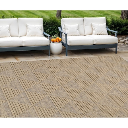 Homeroots 8' X 11' Beige and Brown Geometric Distressed Indoor Outdoor Area Rug 559067