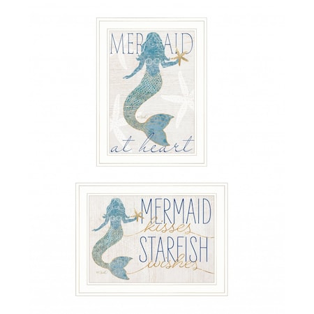 Homeroots Set Of Two Two Mermaids 2 White Framed Print Wall Art, 2PK 408008