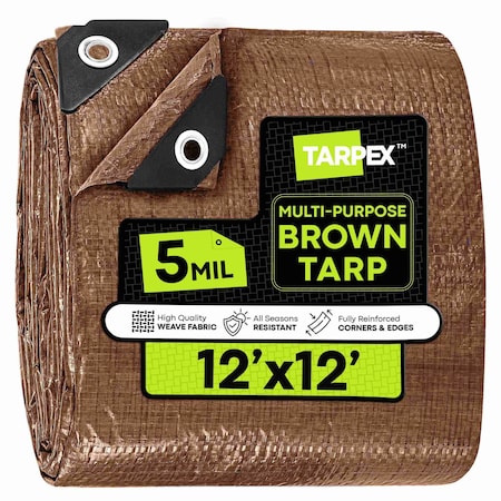 Tarpex Multipurpose Tarp, 12 ft x 12 ft, 5 Mil, Brown, Polyethylene BRT-TA-1212