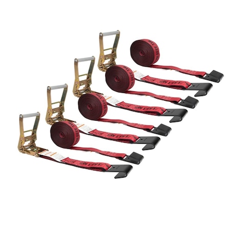 Mytee Products 2 inx30 ft Kinedyne Red Tie-Down Ratchet Straps w/ Flat Hooks, 3,335 WLL, 4PK RS230R-Kx4