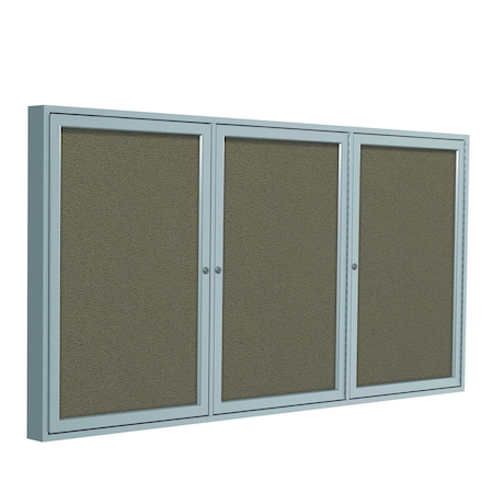 Ghent 3 Door Enclosed Fabric Bulletin Board, Satin Aluminum Frame, 3'H x 6'W, Taupe PA33672F-96