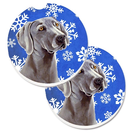 Carolines Treasures Weimaraner Winter Snowflakes Holiday  Cup Holder Car Coaster, PK2 LH9296CARC