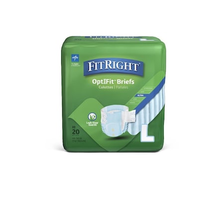 Medline FitRight Ultra Adult Incontinence Briefs, Size L, for Waist Size 44in-56in, 80PK FITULTRALG