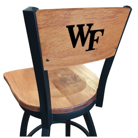 Holland Bar Stool Co 30" Blk Wrinkle Wake Forest Swivel Bar Stool, Laser Engraved Back L03830BWMedMplAWakeFrMedMpl