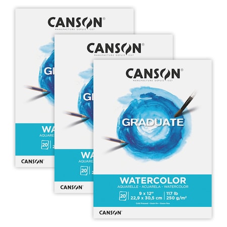 Canson Graduate Watercolor Pad, Foldover Binding, 20 Sheet, 9x12 inch, 3PK C525008003