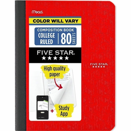 Five Star Composition Book, Medium/College Rule, Randomly Assorted Cover Color, (80) 9.75 x 7.5 Sheets 850065