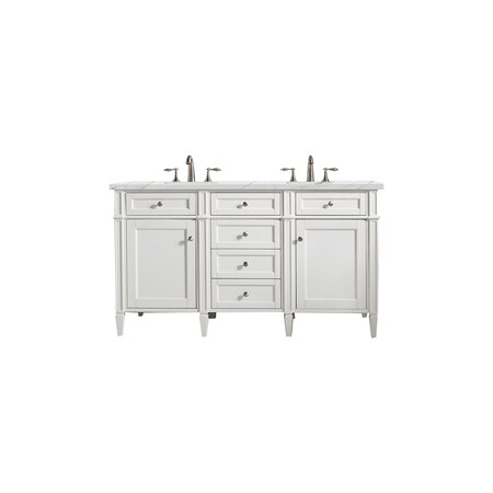 James Martin Vanities 60" D Vanity, Bright White w/Ethereal Noctis Top w/FreePower Wireless Charger 655-V60D-BW-FENC