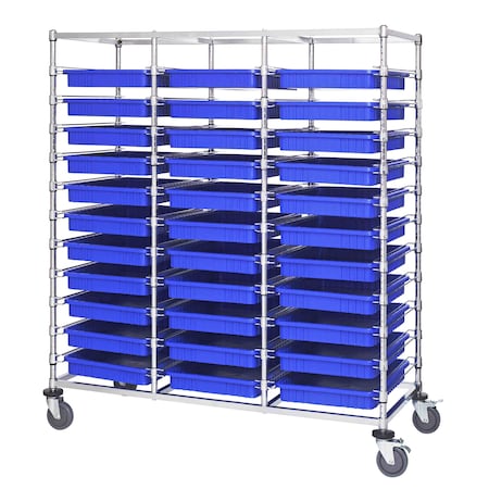 Quantum Storage Systems TRIPLE BAY BIN CART W/ DIVIDABLE GRIDS BLUE BC216069M2TBL