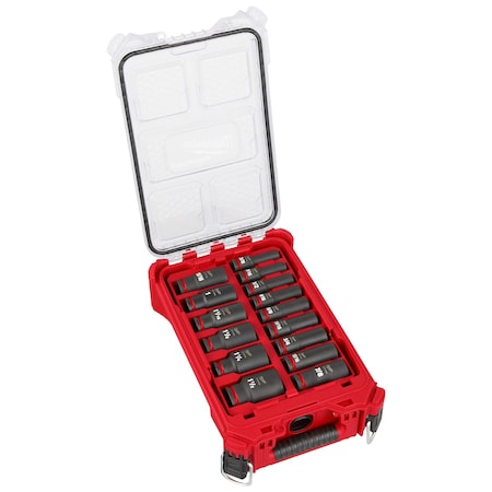 Milwaukee Tool 15 pc. SHOCKWAVE Impact Duty 1/2 in. Drive SAE Deep Well Socket Set with PACKOUT Compact Organizer 49-66-6802