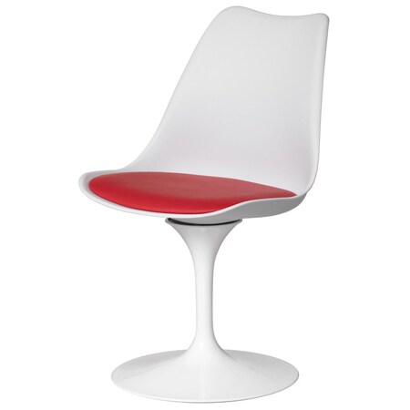 Fabulaxe Mid-Century Modern White Tulip Side Chair with Red Cushioned Seat - Stylish and QI004628.RD