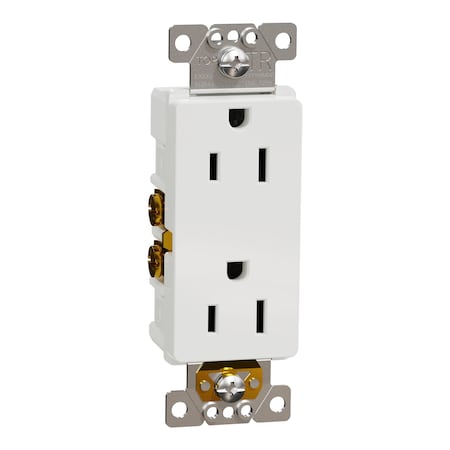 Square D Straight Blade Receptacle, 5-15R, 15 A, 125V AC, 2 Pole, Flush Mount, Self-Grounded SQR44101WH