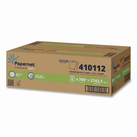 Papernet HyTech Seas Hardwound Paper Towels, 1 Ply, Continuous Roll Sheets, 700 ft, Brown 410112