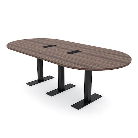 Skutchi Designs 8ft Racetrack Conference Table With Power | Harmony Series | 8 Person Meeting Room Table HAR-RAC-48X96-T.BK-H3041-EBLK