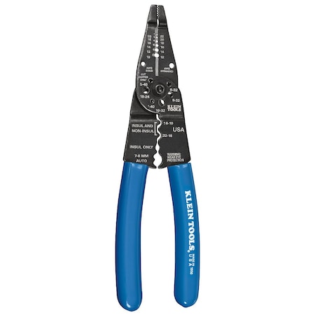 Klein Tools Long Nose Multi Tool Wire Stripper, Wire Cutters, Crimping Tool, 10-22 AWG, 8-1/4 in, Blue 1010