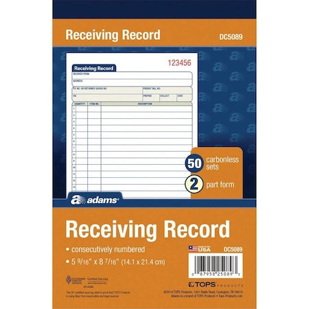 Adams Book, Carbnless, Receiving ABFDC5089