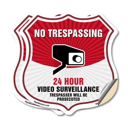 Signmission No Trespassing Shield Sign 24 Hour Video, 18 inch X 18 inch, Vinyl Decal, 2PK SHI-D-2PACK-18-420