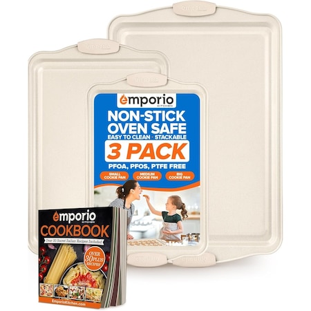 Emporio Kitchen Baking Pan Set, Oven Safe Tray, Up To 450 Deg F, White, 3PK EMPKW33H