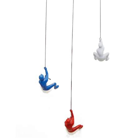 Homeroots Set of Three Blue Red And White Resin Climbing Man Hanging Dimensional Sculpture, 3PK 544459