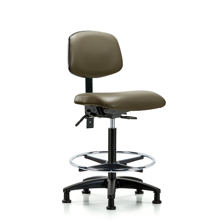 Blue Ridge Ergonomics Vinyl Chair, High Bench, Tilt, Foot Ring, Glides, Taupe BR-VHBCH-RG-T1-A0-CF-RG-8809