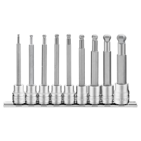 Teng Tools 9 Piece 3/8 Inch Drive Metric Hex Chrome Vanadium Ball Point Socket Bit Set 3mm - 12mm M3809HBN