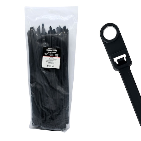 Cable Ties Unlimited Screw Mount Cable Tie, 14 in L, 120 lb Strength, 4 in Max Bundle Dia, Nylon, UV-Rated, Black, 100PK SM14-120-0C