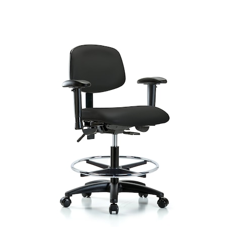 Blue Ridge Ergonomics Chair, Vinyl, Med Bench, AA CF Casters, Blk, 6-Way Adjustable, 22" to 29" Height, Black BR-VMBCH-RG-T0-A1-CF-RC-8540
