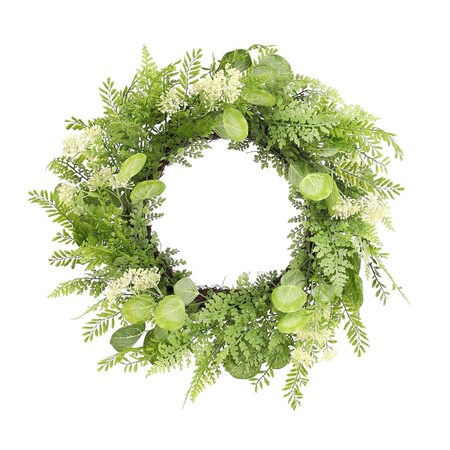 Homeroots 28" Green And White Fern Artificial Wreath 516101