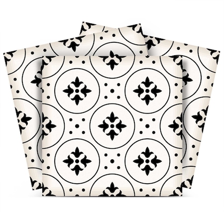 Homeroots 8" X 8" Black and White Rosa Peel and Stick Removable Tiles 399959