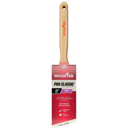 Wooster 2" Angle Sash Soft, White China Bristle, Paint Brush, Sealed Maple Wood Handle Z1222-2