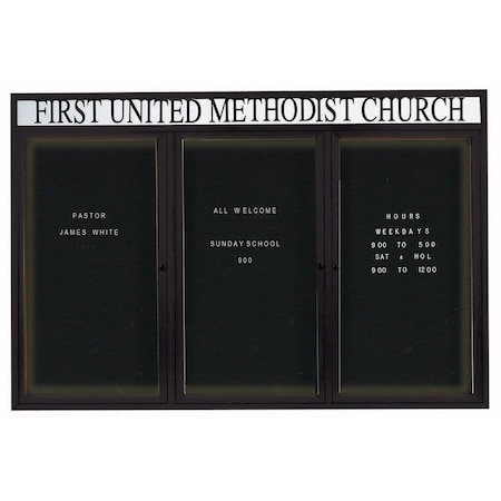 Aarco Illuminated Enclosed Letter Board Directory w/ Powder Coated Black Al Frame and Header, 48''Hx72''W ADC4872-3HIBK