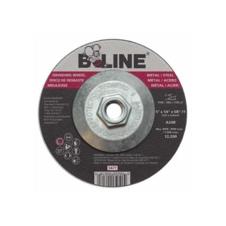 B-Line Abrasives Depressed Center Grinding Wheel, 5 in dia, 1/4 in Thick, 5/8 in to 11 in Arbor, 24 Grit, 1000PK 903-547T