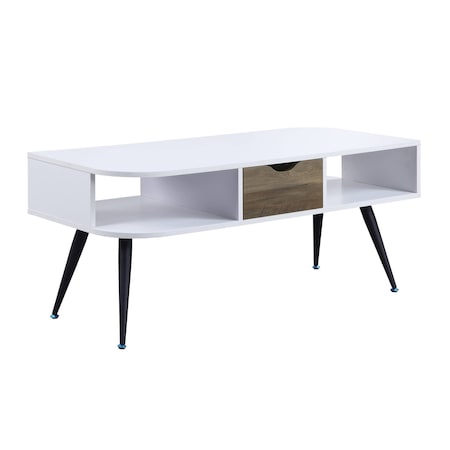 Homeroots 44" White and Black Melamine Veneer And Metal Coffee Table With Drawer And Shelf 490563