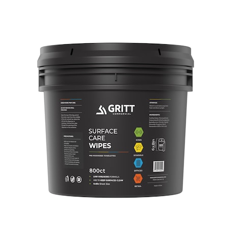 Gritt Commercial Gym Wipes, Professional All-Purpose Cleaner Wipes, 800 Count Refill Bag + Bucket Dispenser GRI5-RW-1-B-NR