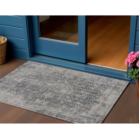 Homeroots 3' X 5' Charcoal And Silver Abstract Washable Indoor Outdoor Area Rug 616604
